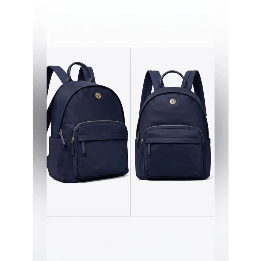 Tory Burch Navy Nylon Zip-Front Backpack new